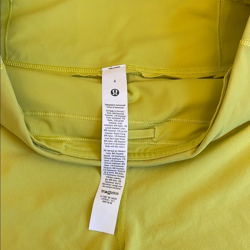 Lululemon Athletica High Rise Lined Speed Ups 2.5in - Electric Lemon Sz. 4 - Picture 4 of 4